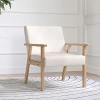 HOMCOM Upholstered Armchair with Armrests, Linen-Look Dining Chair, Solid Wood Frame, 64 x 70 x 72 cm, Cream(m-4)