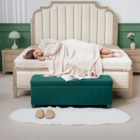 HOMCOM Corduroy End-of-Bed Storage Bench with Lid, for Living Room, Bedroom, Entryway, 112 x 42 x 40 cm, green(m-5)