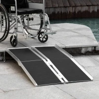HOMCOM Rampa Pieghevole per Sedia a Rotelle in Alluminio con Rivestimento Antiscivolo e Bordi, 122x73.5 cm, Nero(m-2)
