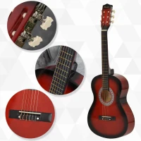 HOMCOM 36" 3/4 Beginner Acoustic Guitar Set, with Protective Case, Red(m-7)