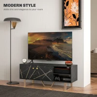HOMCOM TV Stand Cabinet for TVs up to 50 Inches, TV Unit with Storage Shelves and Cupboard for Living Room, Black Marble Tone(m-4)