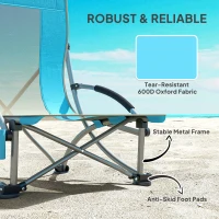 Outsunny Set of 2 Folding Beach Chair, Low Camping Chair with Mesh Back, Carry Bag and Cup Holder for Garden Outdoor Picnic Festival Travel, Blue(m-7)