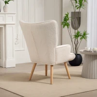 HOMCOM Bouclé Fabric Armchair, Tufted Upholstered Chair with Wooden Legs, 71 x 74 x 96 cm, Beige(m-4)