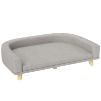 PawHut Large dog sofa elevated dog bed washable cushion wooden frame polyester fabric 98 x 67 x 25 cm gray