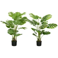 HOMCOM Set of 2 Artificial Monstera deliciosa Plants with Pots Included, 120 cm Height, for Indoor Decoration(m-7)