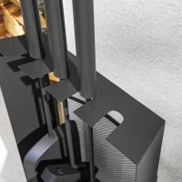 Outsunny 5-Piece Metal Fireplace Tool Set with Broom, Shovel, Poker, Pair of Tongs and Stand 28x13x59.5cm Black(m-5)