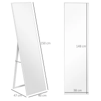 HOMCOM Rectangular freestanding floor mirror for dressing room living room bathroom hallway 40 x 47 x 147 cm white(m-3)