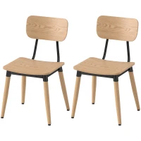 HOMCOM Set of 2 Modern Dining Chairs with Steel Legs and Curved Back, Natural Wood Effect(m-7)