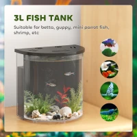 PawHut 3L Small Fish Tank with Filter System, LED Light, Small Fish Tank for Betta, Shrimp, Black(m-5)