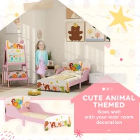 AIYAPLAY Cute Animal-Themed Toddler Bed, with Safety Rails, 143 x 77 x 60cm, Pink(m-6)
