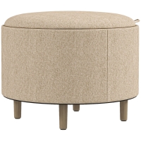 HOMCOM Round Ottoman Footrest Stool with Storage Compartment, Reversible Tray, 3-in-1 Furniture, Solid Wood Legs, Beige