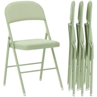 HOMCOM Set of 4 Portable Indoor Folding Chairs with Velvet-Padded Seats and Backs, Steel Frame, Green(m-6)