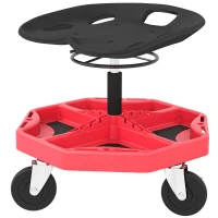 HOMCOM Werkstatthocker mobil mit magnetischer Ablage Rollen höhenverstellbar 52–59,5 cm Belastbarkeit 135 kg für Garage Rot(m-4)