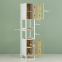 HOMCOM Bamboo-Blend Retro Cut-Out Tall Bathroom Storage Unit(m-3)