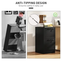 HOMCOM 2 Drawer Filing Cabinet with Lock, Office Storage Cabinet with Adjustable Hanging Bars for A4 Letter Size Files, Black(m-7)