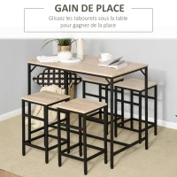 HOMCOM Ensemble Table de Bar Industriel + 4 tabourets Repose-Pieds en Bois couleur Chêne Clair Cadre en métal Noir(m-4)