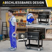 HOMCOM Rollender Werkzeugschrank, Werkzeugkasten mit Schubladen, Arbeitsfläche, verschließbar, mit Griff, Stahl, Schwarz(m-6)