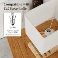 HOMCOM Bedside Lamp with USB A+C Charging Ports and 3 Phone Stands, Modern Table Lamp with Solid Wood Base and Fabric Shade for Bedroom Living Room Office, E27 Socket, Bulb Not Included, White(m-6)