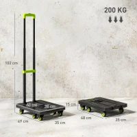 HOMCOM Folding Sack Truck Metal Trolley with Wheels Adjustable Handle 49 x 35 x 102 cm Green(m-3)