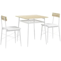 HOMCOM Dining table and chairs set, kitchen table with chairs, steel frame, with 2 tuck-under chairs, white and oak(m-1)
