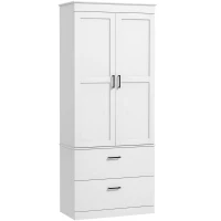 HOMCOM Freestanding Kitchen Cabinet with Adjustable Shelves and Two Wide Drawers for Living Room, Kitchen, White(m-7)