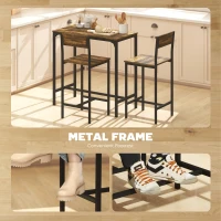 HOMCOM 3-Piece Bar Table Set with 2 Stools, Industrial Breakfast Bar Set with Footrest, Backrest for Dining Room, Small Space(m-4)