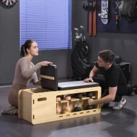 HOMCOM Weight bench with dumbbell rack, 1 storage basket, adjustable in 6 positions, solid wood, natural + black(m-2)