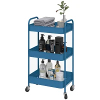 HOMCOM Steel storage trolley service cart on wheels 3 perforated trays 45 x 30.6 x 79 cm dark blue(m-7)