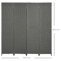 HOMCOM 4-Panel Room Dividers, Wave Fibre Freestanding Folding Privacy Screen Panels, Partition Wall Divider for Indoor Bedroom Office, 170 cm, Grey(m-3)