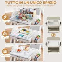 AIYAPLAY Tavolo Multiuso per Bambini con Ripiano Contenitore e Cassetti, in HDPE e PP, Grigio e Bianco(m-4)
