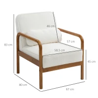 HOMCOM Bouclé fabric lounge chair with cushion and hevea wood frame, for bedroom, living room, dining room, white(m-3)
