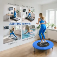 HOMCOM 32" Mini Fitness Trampoline Home Gym Yoga Exercise Rebounder Indoor Outdoor Jumper with Safety Pad, Support Up to 100 KG, Blue and Black(m-5)