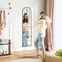 HOMCOM Large arched window wall or freestanding mirror 40 x 160 cm with metal frame, shatterproof film, black(m-4)