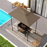 Outsunny Copertura per Gazebo da Giardino per Barbecue 1.52x2.44 m a 2 Livelli in Poliestere 160gsm Cachi(m-9)