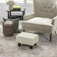 HOMCOM Ottoman Footstool Low Linen Fabric 110 kg Load Capacity 40 x 30 x 24 cm Beige(m-2)
