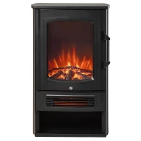 HOMCOM Cheminée Électrique avec Effet de Flamme Thémostat Poêle Chauffant 1000 W / 2000 W, 20-25 m², Noir 44,5x32,1x74 cm(m-10)
