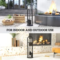 Outsunny 5 Pieces Fireplace Tools Set, Metal Fireplace Accessories Fireside Companion Set with Broom, Shovel, Poker and Bucket, Silver(m-6)