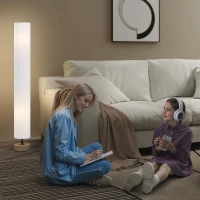 HOMCOM Floor Lamp for Living Room, 47" Modern Standing Lamp with Linen Shade, Wooden Base, Grey(m-7)