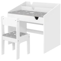 AIYAPLAY Children Study Table and Chair, Kids Desk and Chair Set with Storage, Pull-Out Drawer, for Ages 3-6 Years, Grey(m-11)