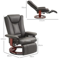 HOMCOM Recliner with Lounger Function, Swivel, up to 150 kg, Faux Leather Upholstery, Steel Frame, Brown(m-3)