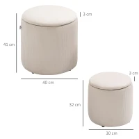 HOMCOM Set de 2 Pouf-uri pentru Depozitare Salvaspazio Rotunde și Îmbunătățite din Catifea cu Nervuri, Alb(m-3)