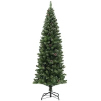HOMCOM 180 cm Artificial Christmas Tree Slim with Foldable Steel Stand, 618 Tips, Green(m-1)