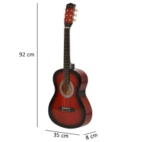 HOMCOM 36" 3/4 Beginner Acoustic Guitar Set, with Protective Case, Red(m-3)