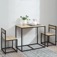 HOMCOM Dining Table and Chairs Set 1 Table + 2 tuck-under chairs for Kitchen - Black metal Light oak look(m-2)