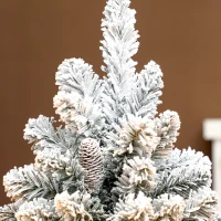 HOMCOM Mini Artificial Christmas Tree 60 cm Snow-Flocked Fir Tree, 72 Tips 6 Pine Cones Cement Base(m-4)
