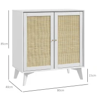 HOMCOM High sideboard, storage cabinet, bohemian design, double doors with 2 levels, rattan front, 80 x 40 x 85 cm, white(m-3)