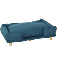 PawHut Dog sofa, pet sofa, pet bed, removable & washable cushion, Natural+ Dark Blue(m-1)