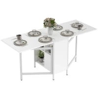 HOMCOM Tavolo Pieghevole da Pranzo con Ali Ribaltabili 4 Scomparti 3 Configurazioni 169x60x75 cm Bianco(m-6)
