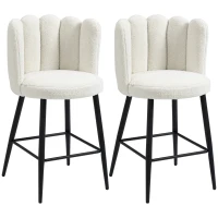 HOMCOM Set of 2 high chairs bar stools with footrest steel boucle-look fabric height 65 cm cream black(m-5)