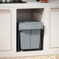 HOMCOM Poubelle cuisine, poubelle sous évier coulissante encastrable avec 2 x 20 L compartiments amovibles, 52x33,5x41cm, gris(m-8)
